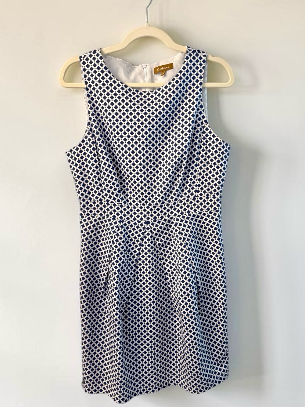 Conbipel Italian Navy & White Geometric Diamond Cotton Dress Size IT 44/US 8-10